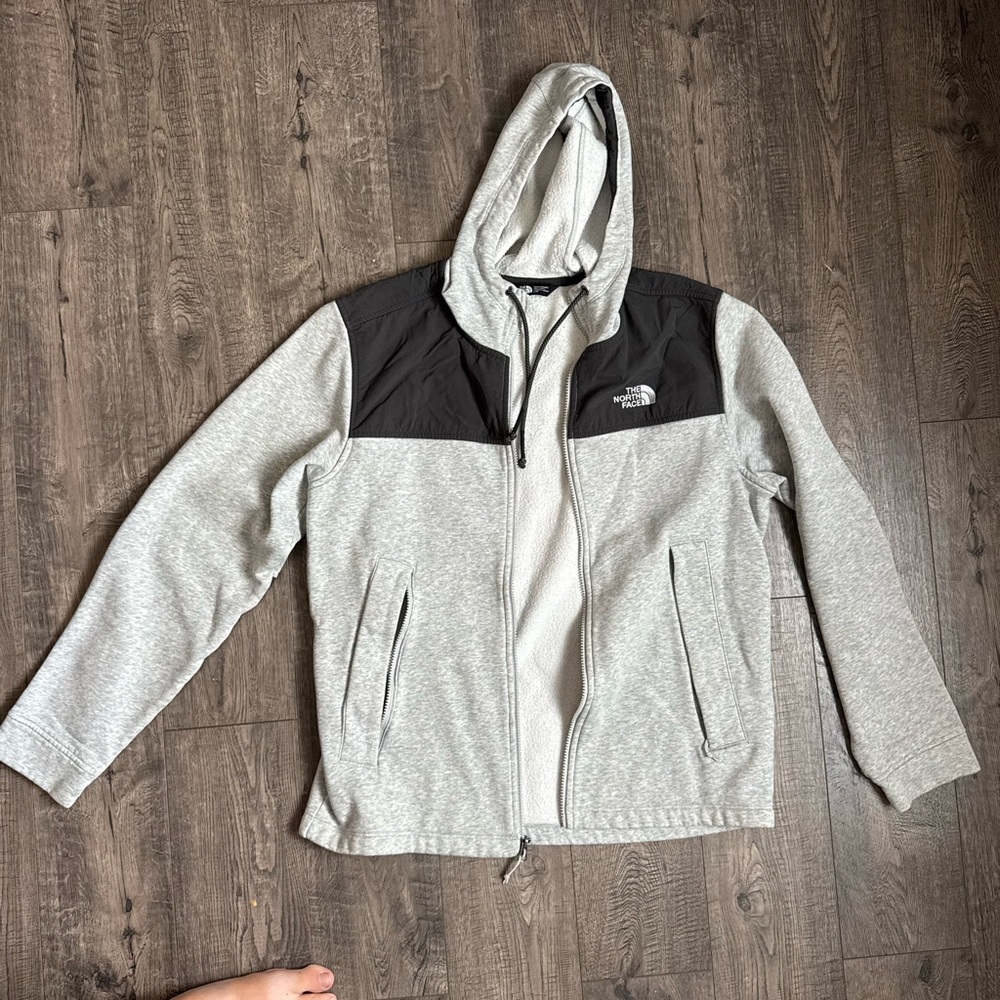 The North Face Light Gray and Black Hooded Performance Jacket
